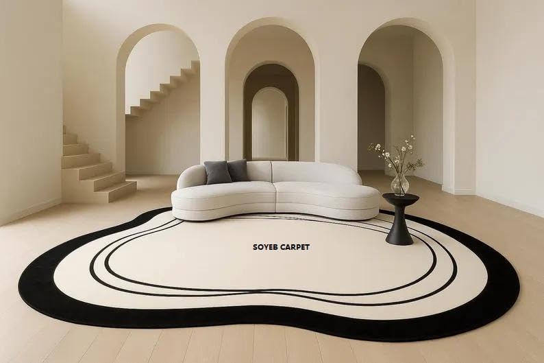 Image of Irregualr Shape Hand Tufted Carpet Pure Soft Wool Non Slip & Durable Easy to Clean Floor Area Rug Modern Design Carpet for Living Room 5X8 Feet (150x240 cm)
