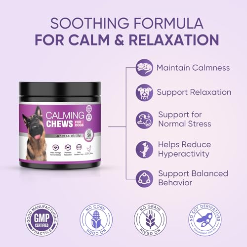 Image of Calming Chews for Dogs 50pc Dog Calming Treat and Bites with Melatonin - Anxiety and Stress Relief Treats for Dogs Puppy Sleep Aid Calm Dog with Noise,Thunder, Barking, Separation,Chewing