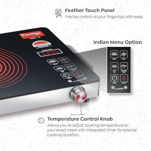 Image of PIRC 1.0 2200 Watts Infrared Cooktop | Preset Indian Menu Options & Timer | Compatible With Any Metal Cookware With Flat Bottom | Easy to clean | Portable | Black