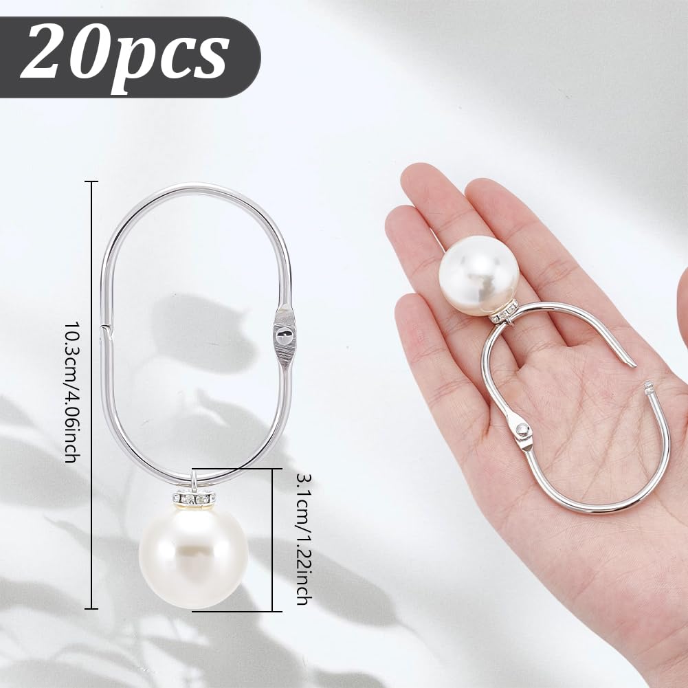 NBEADS 20 Pcs Anneau de Rideau de Douche en Acier Inoxydable, Crochets de Rideau de Douche avec Pendentif en Plastique ABS et Perles Coulissants pour Tringles de Rideau de Douche de Salle de Bain