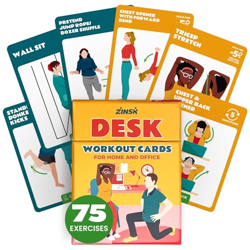 75 Desk Workout Cards – Move More at Work with 50 Easy Bodyweight Exercises & 25 Stretches – Compact 3.5" x 2.5” Chair Exercise Cards for Home or Office - No Equipment Needed and Beginner Friendly
