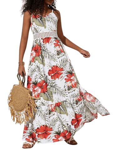 SHENHE Girl's Floral Sleeveless Split Thigh Ruffle Hem Summer Boho Maxi Cami Dress