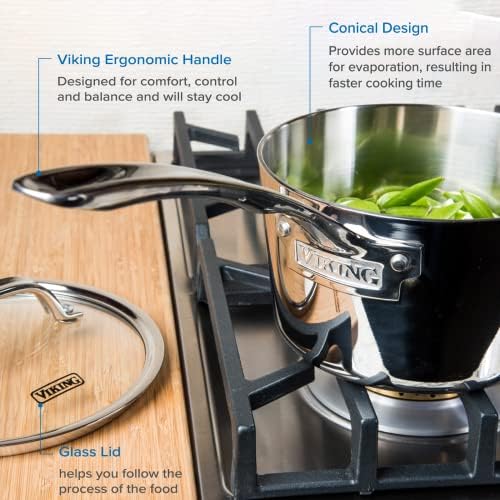 Viking Culinary 3-Ply Stainless Steel Stock Pot, 8 Quart, Includes Glass Lid & Culinary Contemporary 3-Ply Stainless Steel Saucepan, 2.4 Quart, Includes Glass Lid, Dishwasher, Oven - Thumbnail 5