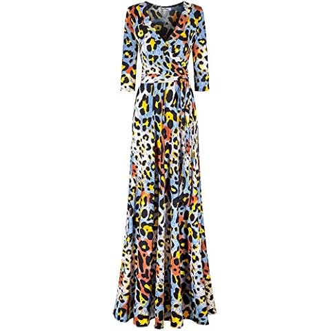 Bon Rosy Women's 3/4 Sleeve V-Neck Printed Maxi Faux Wrap Dress Yellow S Cover