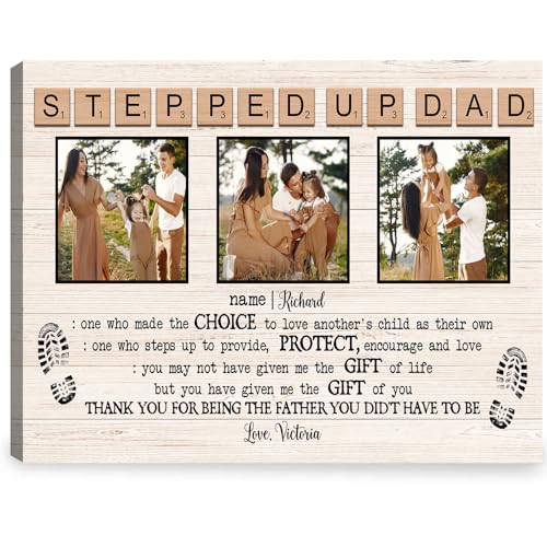 Personalized Fathers Day Gifts For Stepdad Stepped Up Dad Canvas Stepfather Photo Collage Poster Canvas For Stepdad From Kids Bonus Dad Birthday Gift Custom Photo Canvas For Father #3