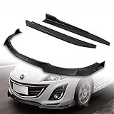 HK5 5pcs Combo Front Bumper Body Kit Lip + Side Skirt Extensions Diffuser Compatible with 2010-2013 Mazda 3 2011 2012 (Unpainted Black)