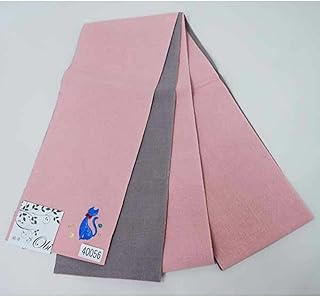 半幅帯 麻帯 浴衣帯 本麻 日本製 猫柄刺繍 ピンク色×グレー 長さ 約4m 巾約17cm 日本製 麻100%