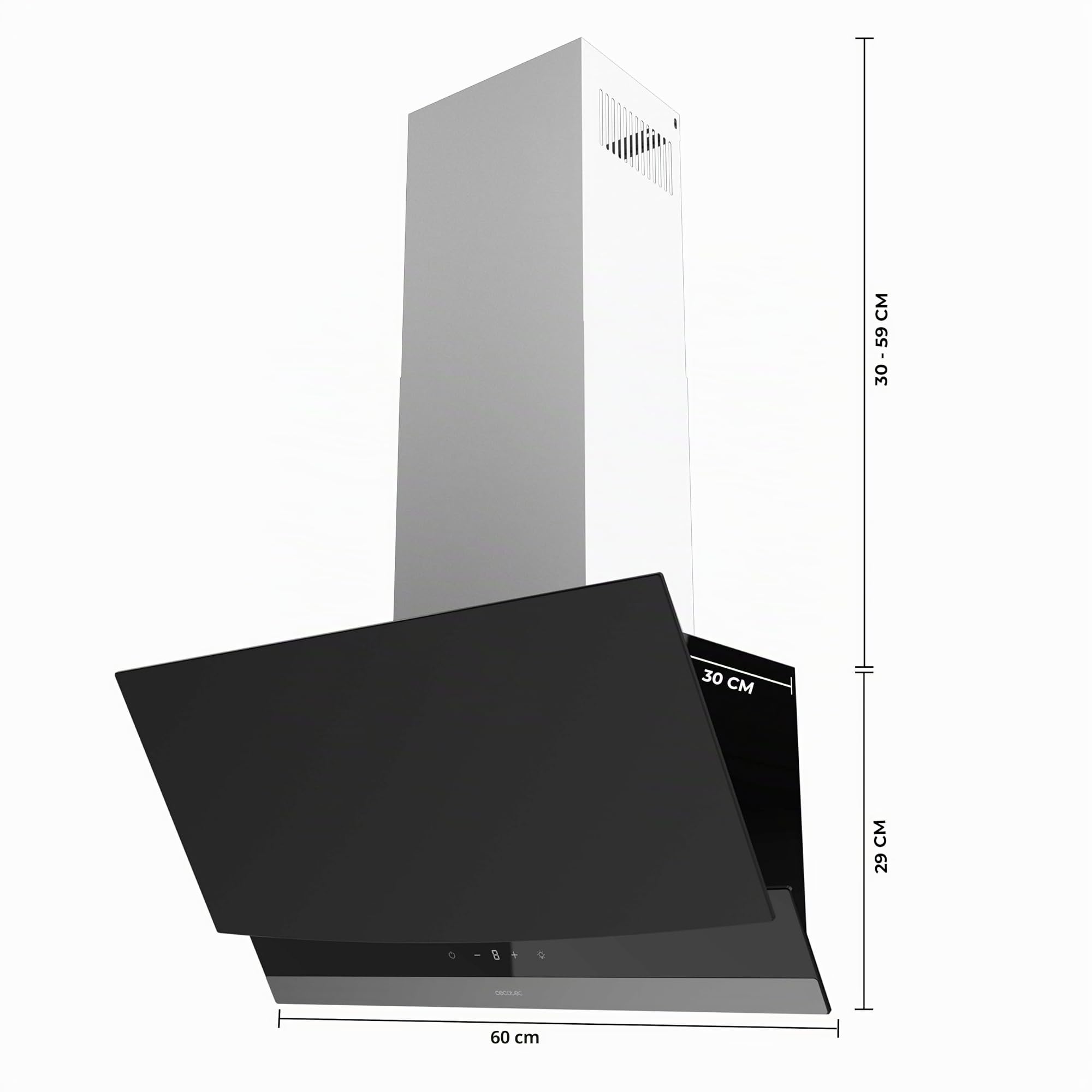 Cecotec Hotte Aspirante 60cm Décorative Bolero Flux DT 604400 Matt Black A+++. Aspiration 416,5m³/h, 3 Vitesses, Basse Consommation, Moteur DC, Contrôle de Mouvement et Tactile, Verre Mat, Corps Inox