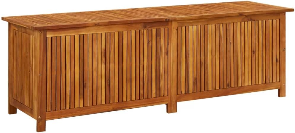 Caja de almacenamiento de jardín 175 x 50 x 58 cm, madera maciza de acacia, muebles de exterior, cajas de almacenamiento al aire libre