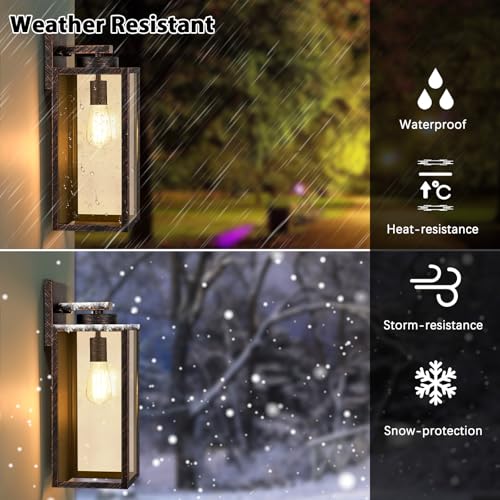 Image of BesLowe 15'' Large Outdoor Wall Lights, Porch Lights Distressed Brown
