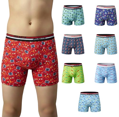 Image of Lux Cozi Bigshot Boy's Super Combed Cotton Outer Elastic Long Printed Trunk for Kids| Color and Prints May Vary | Pack of 8
