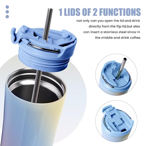 Bottle Bottle Insulated Coffee Tumblers With Dual-Use Lid And Straw Double Walled Iced Travel Coffee Mug For Woman And Man 18 Oz Stainless Steel Tumbler With Handle(Purplepinkyellow #TOP3