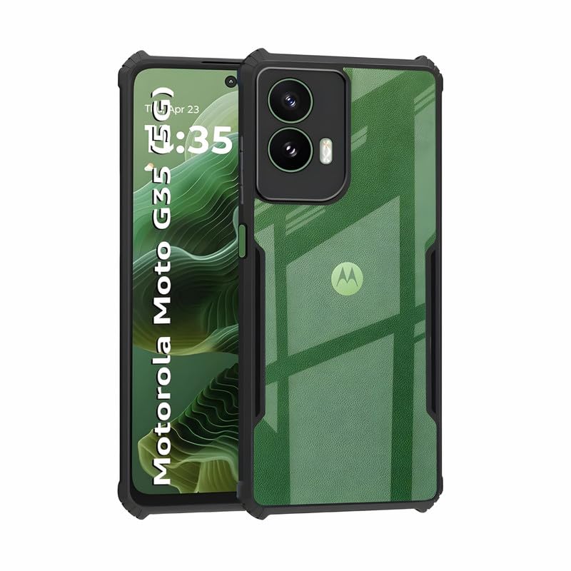Image of AIBEX Compatible for Motorola G35 5G Mobile Back Case Cover, Crystal-Clear Shockproof Bumper with Camera Guard | 360 Hybrid Protection (TPU+PC) | Anti-Yellow, Slim Transparent - Black