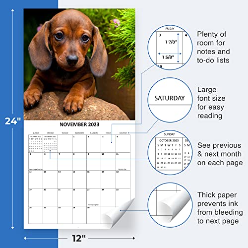 2023 Puppies Dogs Monthly Wall Calendar With Four Bonus Months From 2022 16-Month Calendar Starts In September 2022 Until December 2023 12" X 24" (When Open) 12" X 12" (When Closed) Thick Sturdy Paper #TOP3