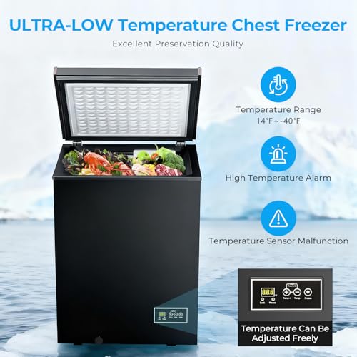 Image of Antarctic Star Chest Freezer 3.2 Cubic Feet Low-Temperature Freezer,14℉ to -40℉ with 2 Removable Baskets, Free Standing Top Open Door Deep Freezer, 7 Level Adjustable Temperature, Black