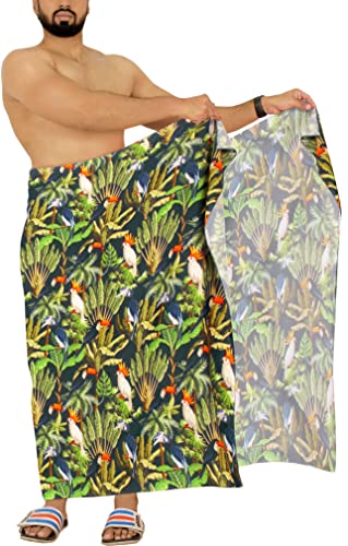 HAPPY BAY Men's Beachwear Wrap Summer Long Hawaiian Lava Lava Regular Surfing Cover-Up Swimwear Holidays Beach Sarongs for Men One Size Multi, Cockatoo4