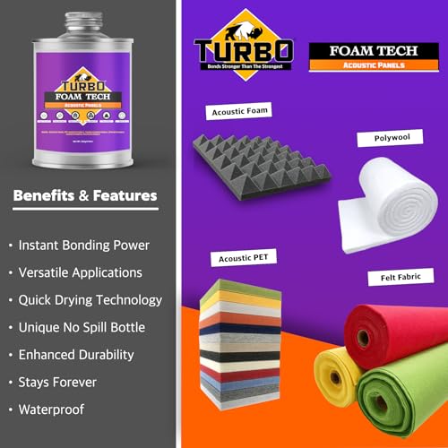 Image of Turbo Foam Tech SR Adhesive for Mounting Acoustic Panels | Strong Hold, Easy Spread, Quick Dry, Multi-Purpose Glue | Purple, 400 ML Can