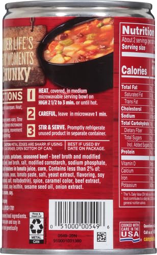 Image of Campbell's Chunky Soup, Old Fashioned Vegetable Beef Soup, 18.8 Oz Can (Pack of 2)