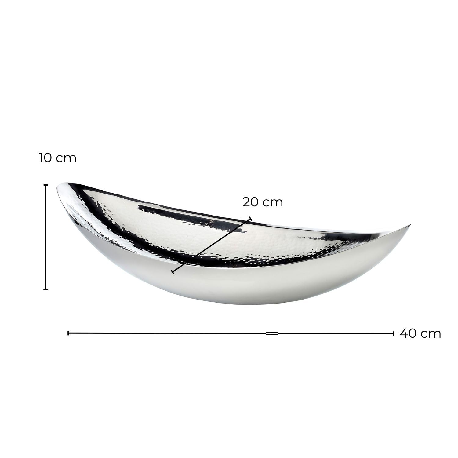 EDZARD Cuenco Halifax (longitud 40 cm), color plateado, pulido brillante, finamente martillado, acero inoxidable