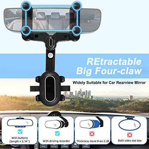 Image of LURICO Mobile Phone Holder Car Rear View Mirror - Universal 360 Rotatable and Retractable Phone Holder - Multifunctional Holder for All Smartphones