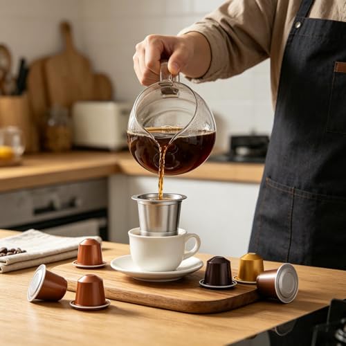 Soporte de café de acero inoxidable con limpiador para evitar atascos en cafeteras de oficina 4
