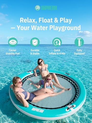 Image of Niphean Inflatable Water Hammock for Adults, 8FT Round Floating Ring with Center Stability Pod & 2 Cup Holders, Pool Floats Adult, Heavy Duty Float Ring for for Lake, River & Pool