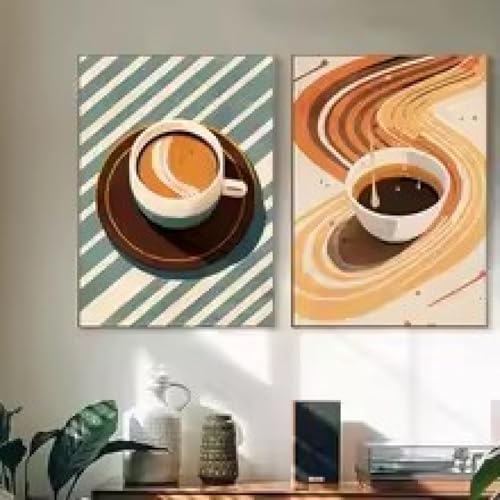 Poster café abstrait tableau géométrique moderne affiche salon sans cadre 2 pièces