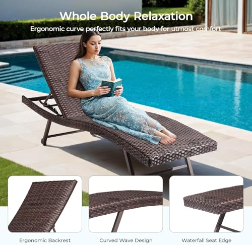 Image of Premium Outdoor Poolside Lounger Set of 2 - Adjustable Backrest Sun Chaise Recliners for Garden, Terrace & Pool Area - Weather-Resistant & Durable - Black