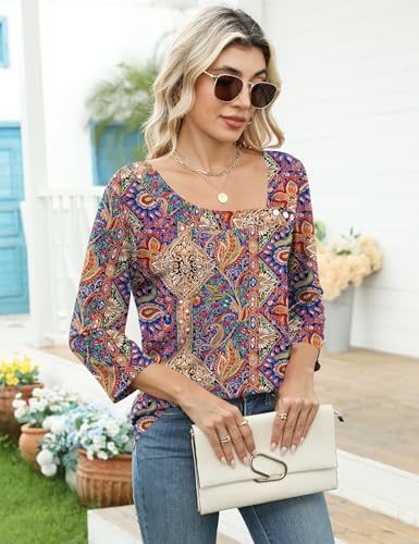 Image of LOMON Womens 3 /4 Length Sleeve T Shirts Asymmetrical Neck Tops Business Blouses for Women Fashion 2026