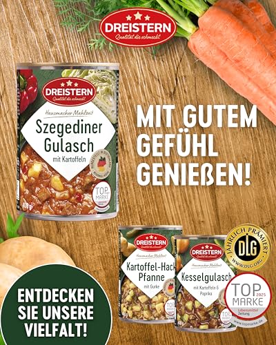 DREISTERN Szegediner Gulasch 400g I Mit Kartoffeln & Sauerkraut I Herzhaftes Fertiggericht in recyclebarer Konservendose I Lange Haltbarkeit dank natürlicher Konservierung I Hausmacher Qualität – Bild 7