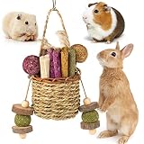 Sofier Rabbit Toys Bunny Toys Hamster Toys Guinea Pig Toys Natural Seagrass Hanging Basket with Timo