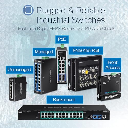 Image of TRENDnet 8-Port Industrial Unmanaged Fast Ethernet PoE+ DIN-Rail Switch, TI-PE80, 8 x Fast Ethernet PoE+ Ports, IP50 Rated Housing, NDAA TAA Compliant, Lifetime Protection