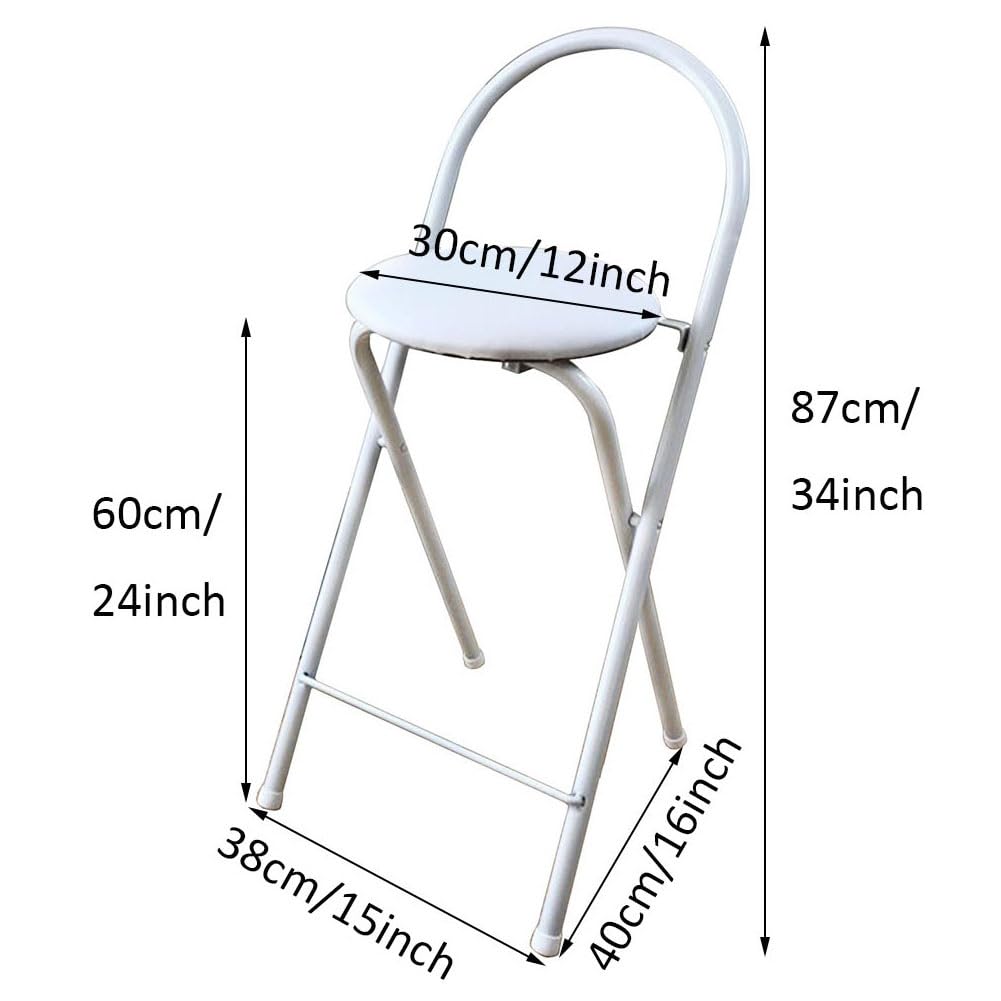 Tragbarer Hocker mit hoher Rückenlehne – 61 cm leichter faltbarer Stuhl für Outdoor Camping & Küche – bequemer weißer Barhocker mit Rückenlehne – ideal für Veranstaltungen & Versammlungen
