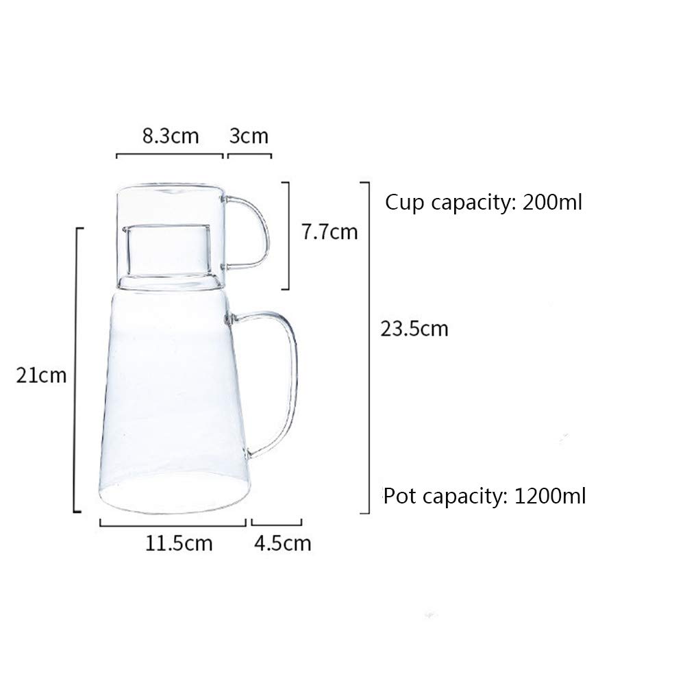 Caraffa, caraffa in Vetro termoresistente, brocca per Bevande in Vetro con Coperchio, per tè Freddo e Succo Fatti in casa - Ideale per Feste ed Eventi 1.2l