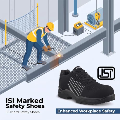 Image of FUEL Aqua Safety Shoes for Men | Lightweight Industrial Steel Toe Safety Shoe | Breathable Knitted Upper | Anti-Bacterial PU Sole | ISI Marked Work Shoes for Men