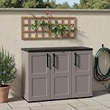 Dmora - Gesves Outdoor-Garderobe, Mehrzweck-Balkonschrank, 3-türiger Outdoor-Kleiderschrank, 100% Made in Italy, 102 x 37 x 84 cm, Grau und Schwarz, Kariertes Finish