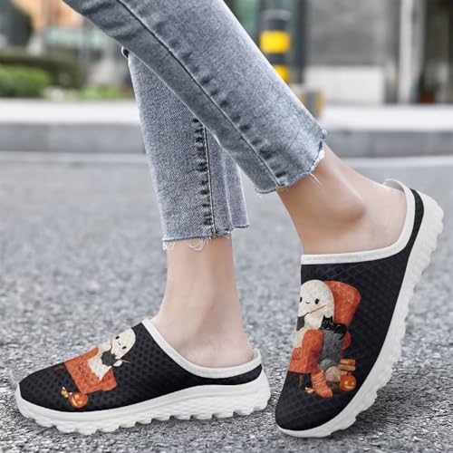 FOR U DESIGNS Women Mesh Slip on Mules Lightweight Comfy Halloween Flats Non Slip Casual Walking Shoes for Travel Vacation4
