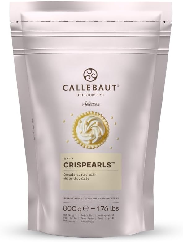 Mona Lisa Crispearls by Callebaut (White Chocolate, 1 x 800g Bag) – Resealable Velcro 800g Bag - Flavored Coated Cereal Balls for Decorating Cakes, Cupcakes, Waffles, Crepes, Pancakes
