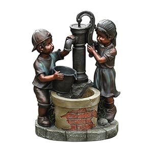 Dehner Tuinfontein Kim & Tim met LED-verlichting, ca. 61 x 45 x 29,5 cm, polyresin, brons/benzine