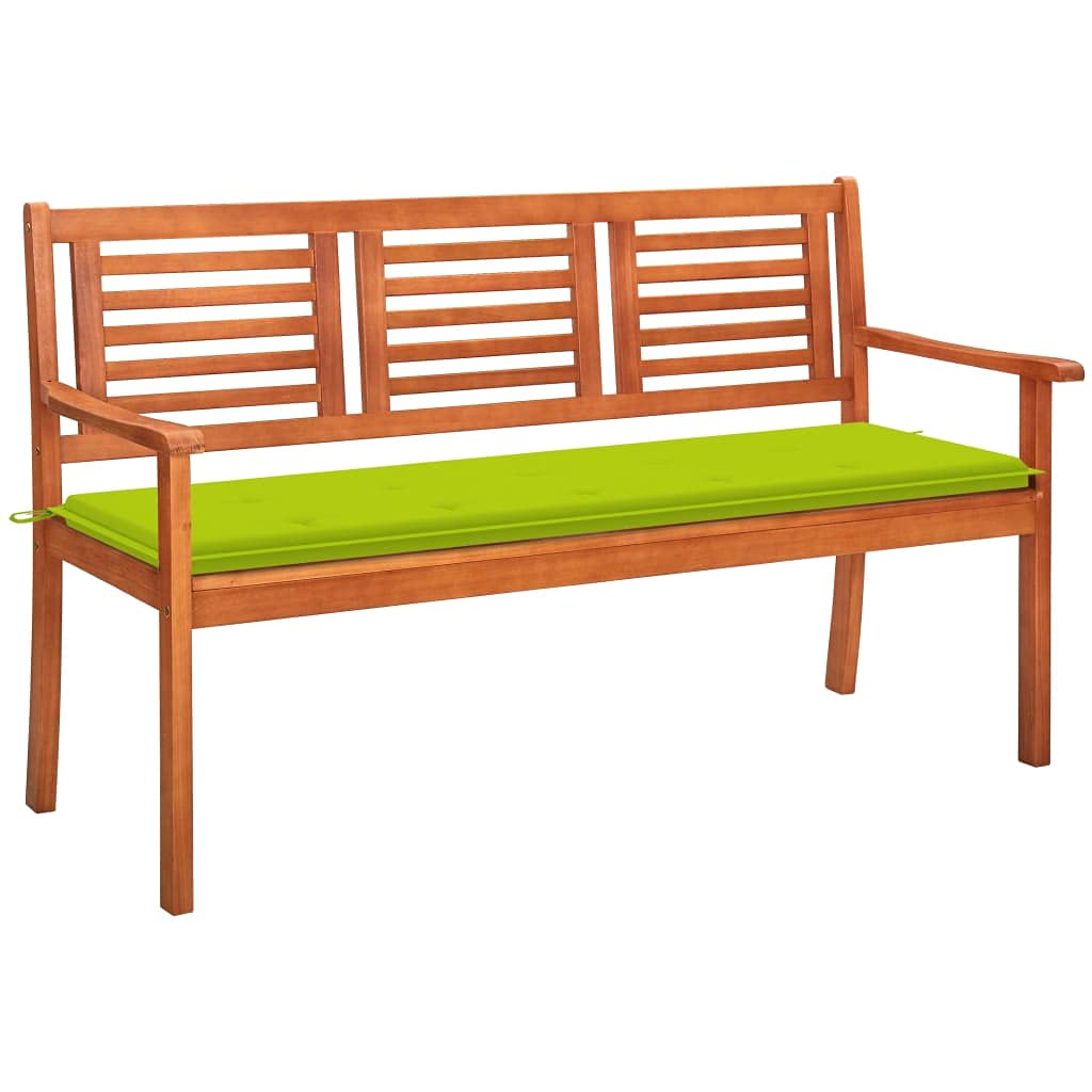 Masywna ławka ogrodowa z eukaliptusem 150 cm, 3-osobowa ławka drewniana o ergonomicznym wzornictwie, powierzchnia pokryta olejem, łatwa w pielęgnacji, łącznie z wyściełaną nakładką na