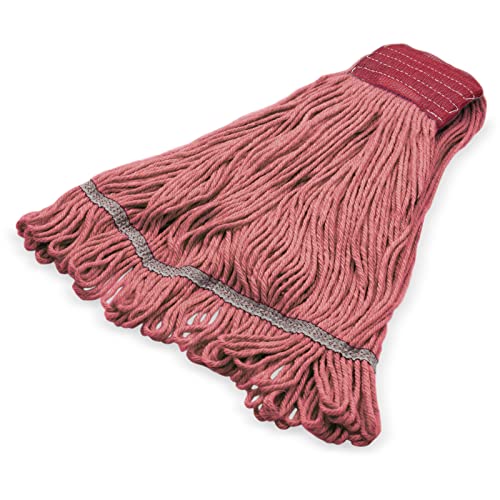 Image of SPARTA Flo-Pac Cotton Mop Head, Loop-Ended, Wide Band with 5 inch Red Band for Organized Cleaning, Large, Red, (Pack of 12)