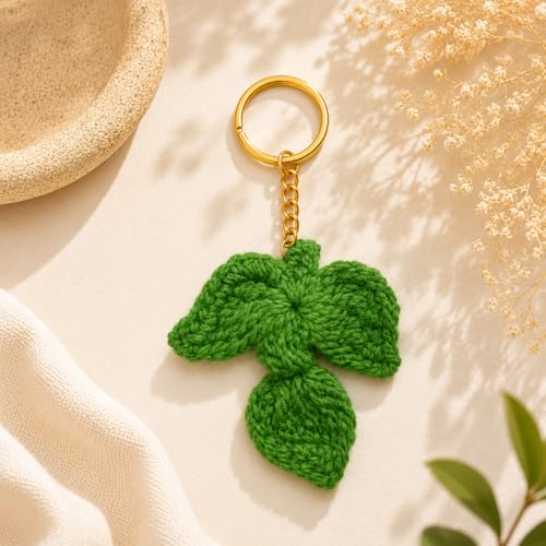 Image of Handmade Crochet Keychain for Women & Girls, Cute Yarn Key Ring, Bag Charm, Car Key Holder & Gift, Aesthetic Handmade Floral Accessory
