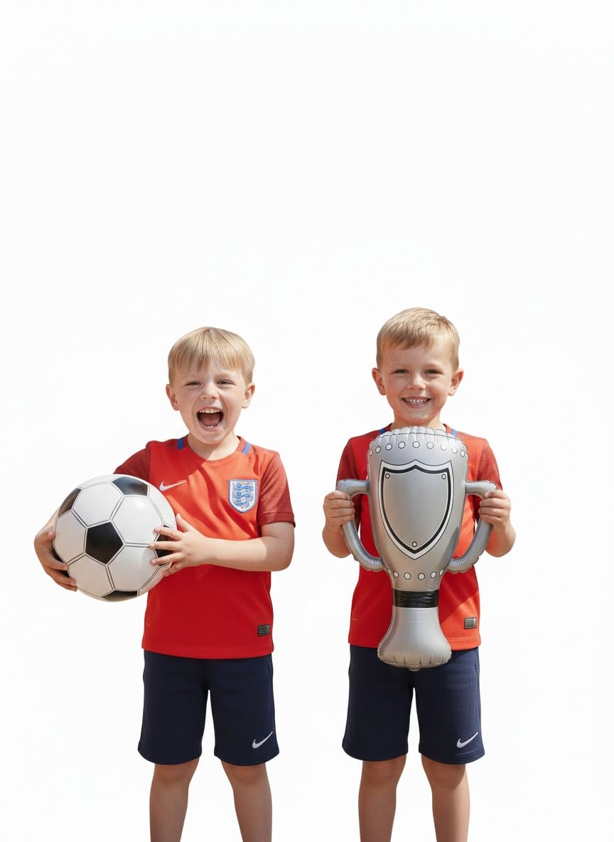 labreeze Inflatable Trophy 60cm and Football 40cm Set, National Team Supporter Kit for International Sports Games 2026, Red Tartan Theme, Unisex Adult