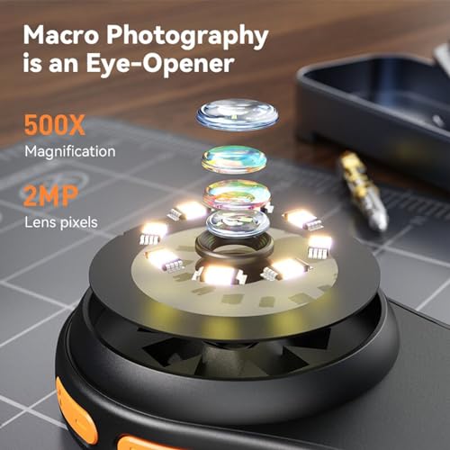 Image of Handheld Digital Microscope, 2.0 inch Screen 500X Magnification 1080P 2MP Pocket Microscope with 8 LED Lights, for Kids Adults