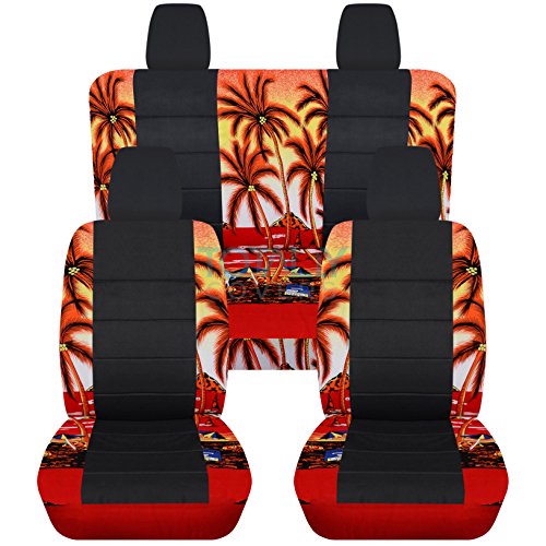 Totally Covers Compatible with 2011-2018 Jeep Wrangler JK Hawaiian & Black Seat Covers: Red w Palm Tree - Full Set: Front & Rear (4 Prints) 2-Door/4-Door Complete Solid/Split Bench