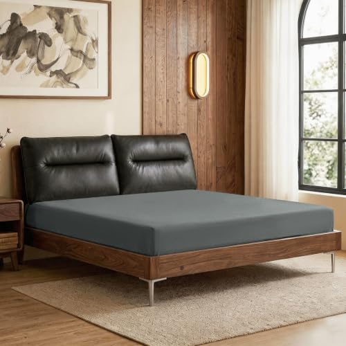 Image of Lirex Fitted Sheet, King Size 100% Cotton 300 Thread Count Soft Breathable Fitted Sheet, Dark Grey
