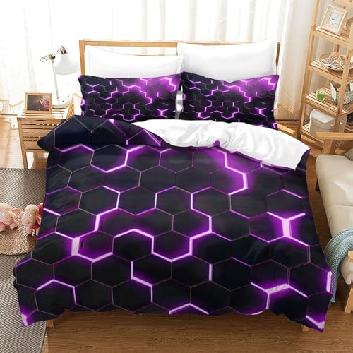 Housse de couette douce imprimé 3D hexagonale lit 1 personne