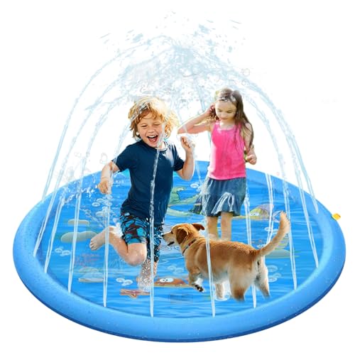 Tappetino Gioco d'Acqua, 170cm Antiscivolo Splash Pad per Bambini e Cani, Tappetino in PVC per Spruzzi per Giardino Estivi all’Aperto