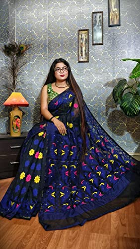 Sari indio KARAT DHAKAI JAMDANI azul de 5.5 metros ropa tradicional para mujer 926d 3
