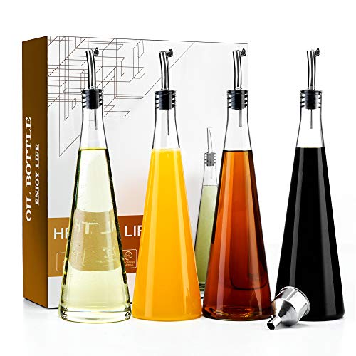 Olive Oil and Vinegar Dispenser Set(4 pack),18 oz Cooking Oil Glass Bottles For Kitchen,Stainless Steel Pourer Spouts & Funnel, Cooking Oil Cruet